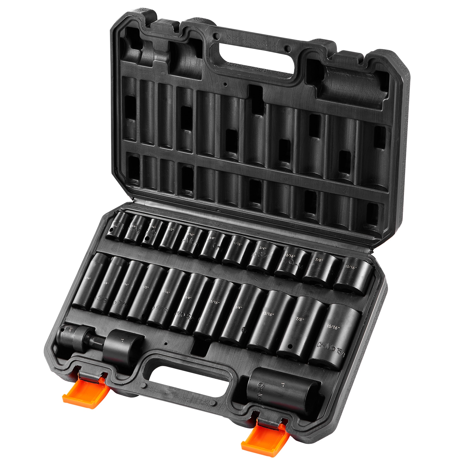 Impact Sockets Set 25pcs 6-Point 3/8in Drive Bit Ratchet Tool Kit Case_voghion.com